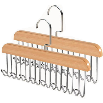 Belt Hanger for Wardrobe, 2 Pack Belt Hanger Wooden, Belt Rack with 8 Hooks,360 Degree Rotating Tie Hanger, Space Saving Belt Holder