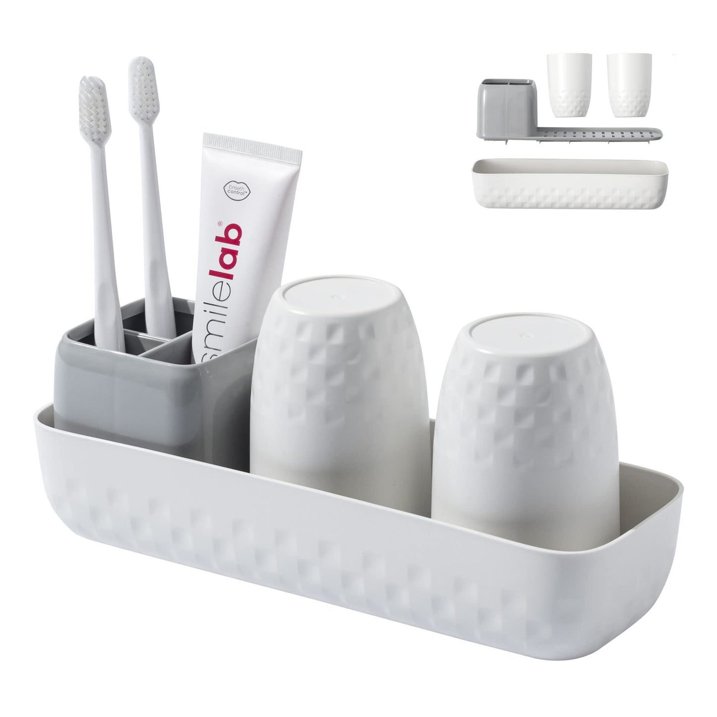 Vowupt Toothbrush Holders for Bathrooms, Plastic Electric Toothbrush Holder Set, White Shower Toothpaste Organizer, Toothbrush Cup,Bathroom Countertop