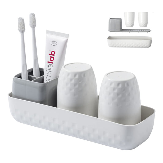 Vowupt Toothbrush Holders for Bathrooms, Plastic Electric Toothbrush Holder Set, White Shower Toothpaste Organizer, Toothbrush Cup,Bathroom Countertop