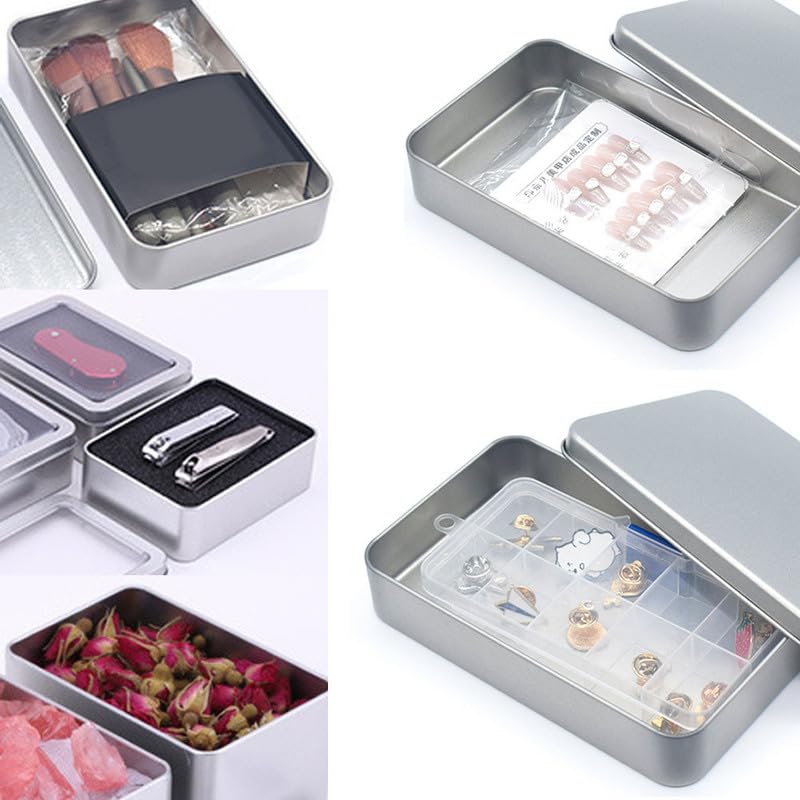 Globellapro 10.8 * 7.6 * 1.77cm Rectangular Tin Boxes Gold Hinged Storage Tins Metal Empty Tins Containers Tweezers,Tools Small Items Storage