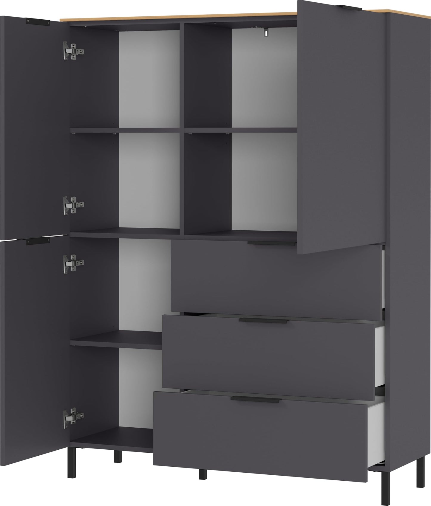 Germania Highboard 1470-549 GW-CALIFORNIA, in graphite/Navarra oak repro, with self-closing drawers, 109 x 146 x 40 cm (WxHxD)