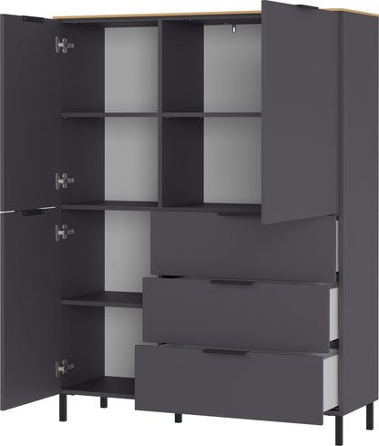 Germania Highboard 1470-549 GW-CALIFORNIA, in graphite/Navarra oak repro, with self-closing drawers, 109 x 146 x 40 cm (WxHxD)