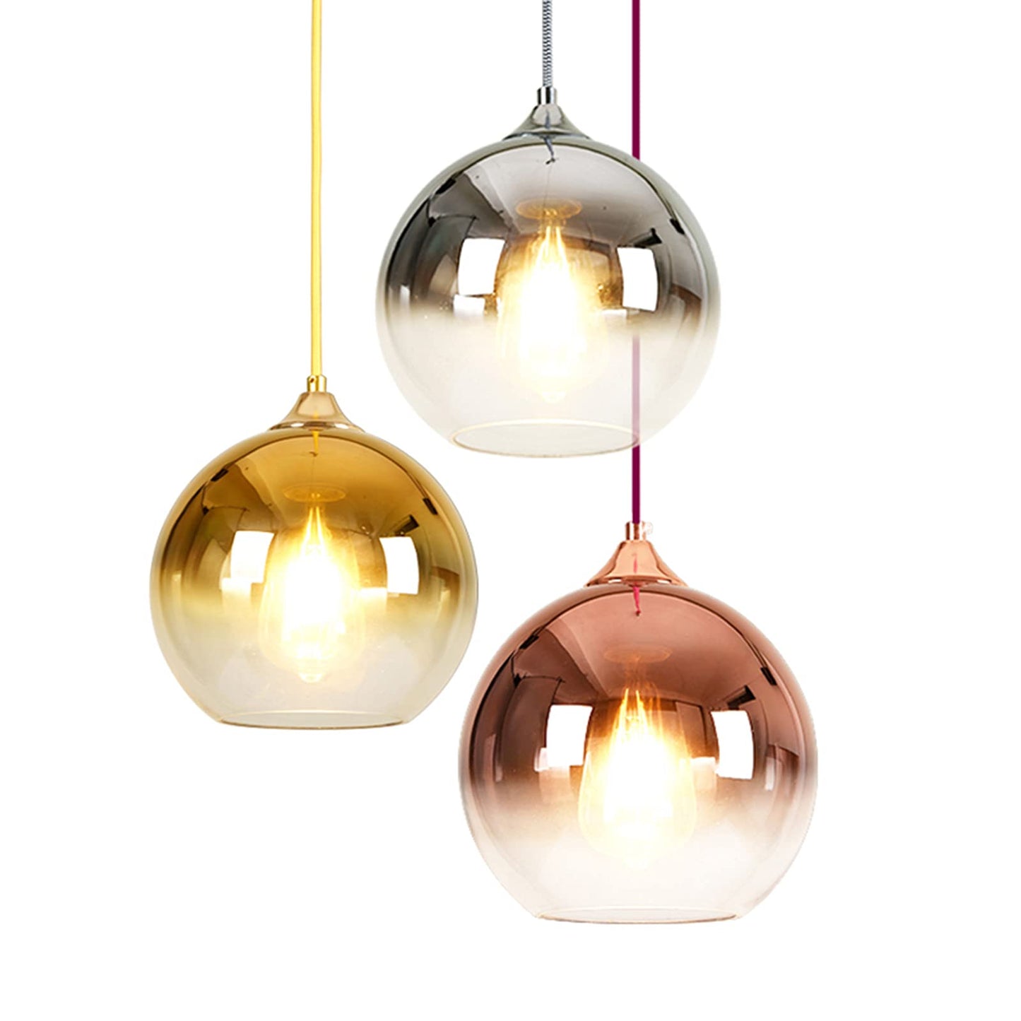 MZStech Spherical Gradient Color Glass Pendant Light Modern Glass Globe Lamp Chandelier Hanging Light (Silver, 20cm)
