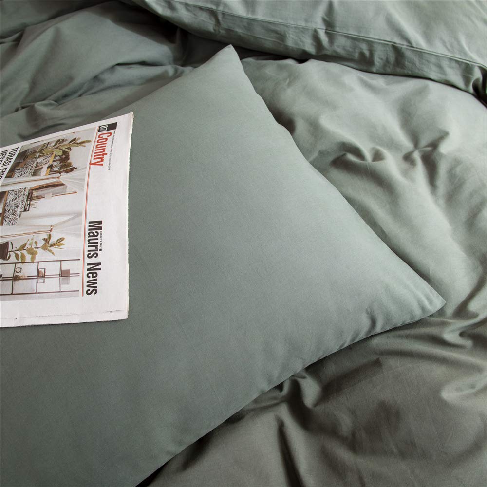 Ruccit Sage Green Duvet Cover Set King Size Bed 100% Washed Cotton King Duvet Cover Adults Teens 3pcs Simple Plain Farmhouse Bedding Set Zipper