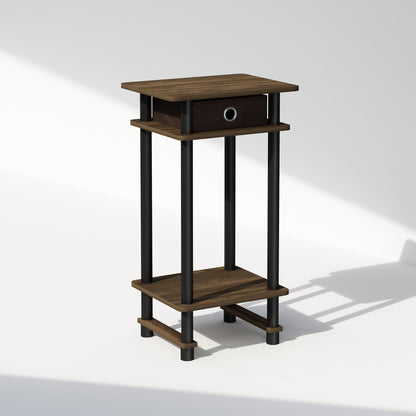 Furinno TURN-N-TUBE Night Stand, 3-Tier Open Shelf Design Nightstand with Storage Bin, Tall Narrow Bedside Table, End Table, Side Table