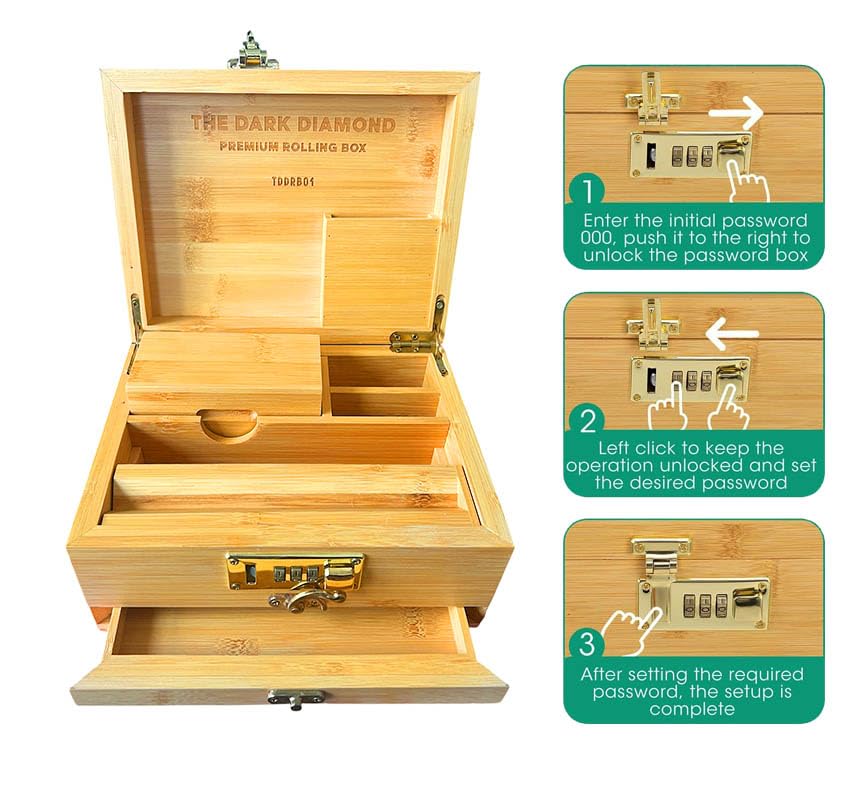 The Dark Diamond Roll Box Premium Smoking Accessories Storage Handcrafted Bamboo Wooden Stash Rolling Box Upgraded (Small - 20X15X10CM)