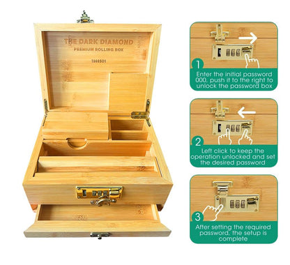 The Dark Diamond Roll Box Premium Smoking Accessories Storage Handcrafted Bamboo Wooden Stash Rolling Box Upgraded (Small - 20X15X10CM)