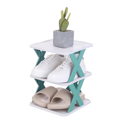 sourcing map 3-Tier Plastic Shoe Rack, Vertical Shoe Rack Stackable Storage Organizer Folding Space-Saving Narrow Slot Shelf for Closet Livingroom