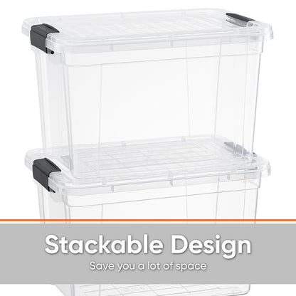 Superio Clear Storage Box with Lid, 26.5 Quart Plastic Container Bins for Organizing, Stackable Crates, BPA Free, Non Toxic, Odor Free