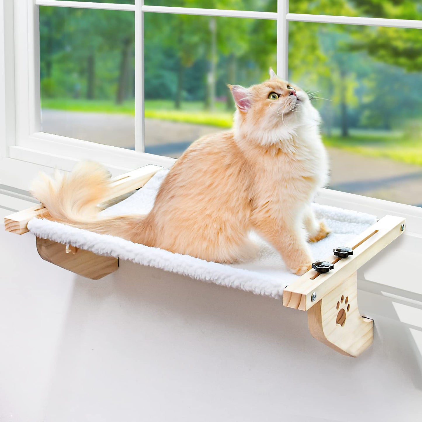 AMOSIJOY Cat Sill Window Perch Sturdy Cat Hammock Window Seat with Wood & Metal Frame for Large Cats, Easy to Adjust Cat Bed for Windowsill, Bedside,