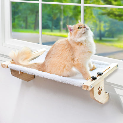 AMOSIJOY Cat Sill Window Perch Sturdy Cat Hammock Window Seat with Wood & Metal Frame for Large Cats, Easy to Adjust Cat Bed for Windowsill, Bedside,