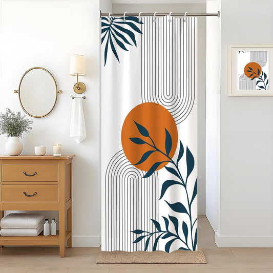 Abstract Stall Shower Curtain, Uiiooazy Blue Leaves Mid Century Terracotta Arch Modern Minimalist Bath Curtain Mildew and Mould Proof Waterproof