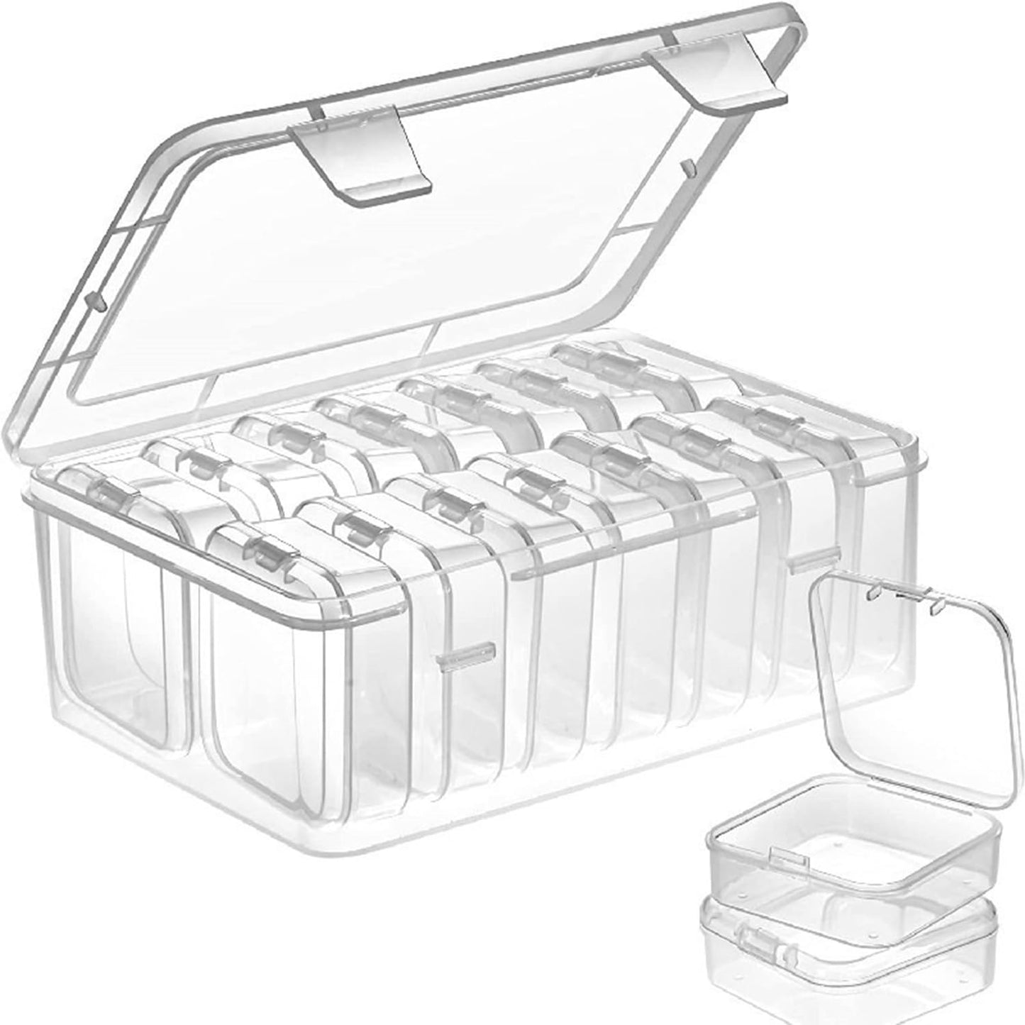 Small Clear Box Bead Storage Plastic Containers with Lid 14 Pcs Compartments Boxes for Art Craft Beads Mini Seeds Jewellery Screw Button Small Items