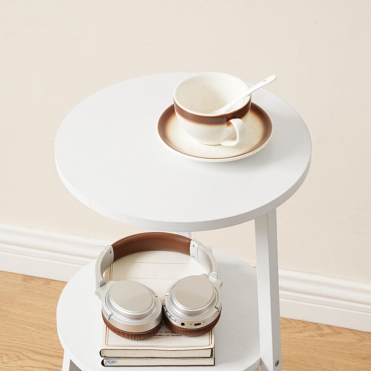 HOOBRO Round Side Table, 3 Tier Bedside Table with Storage Shelves, Accent Small Corner Table Compact Sofa Side Tables for Small Space in Living Room