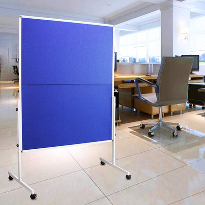 XIWODE Foldable Mobile Room Divider, Double Sided Blue Fabric Bulletin Push Pin Board Rolling with Stand, 150 x 120 cm