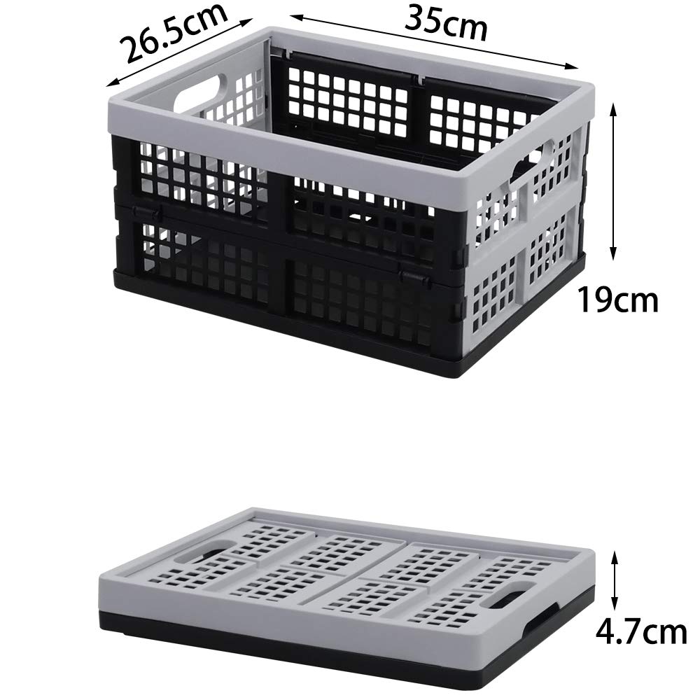 Jandson 16 L Plastic Folding Storage Crate, Black and Gray, 4 Packs