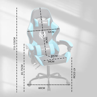 T-THREE.Ergonomic high-back gaming, computer, office, study, swivel, and racing-style chair with adjustable lumbar and headrest support