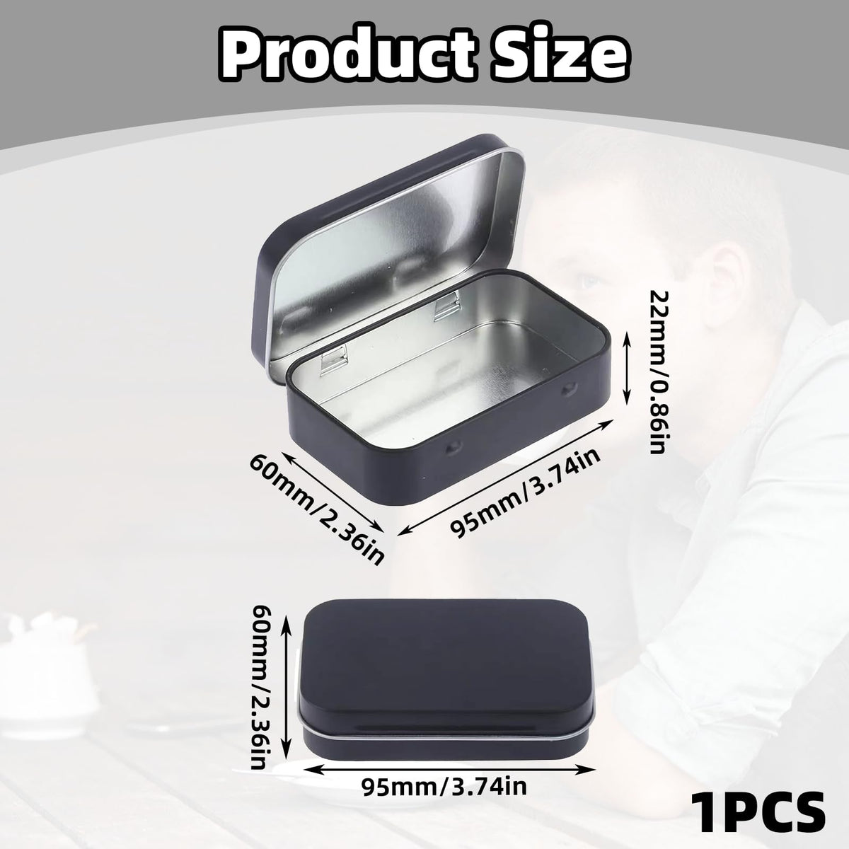 MEKEET Rectangular Small Metal Tins with Lids, Black, 1PCS