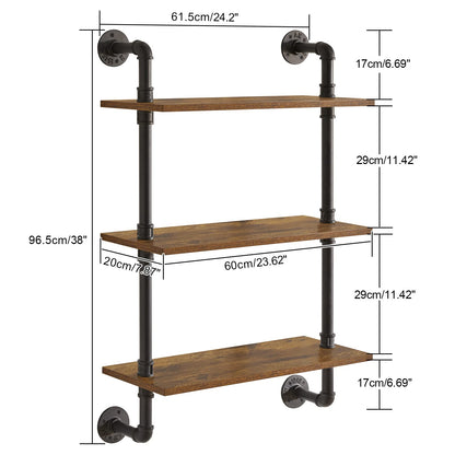 YMYNY 3-Tier Industrial Pipe Wall Mount Shelves, Rustic Storage Shelves, Floating Shelves, Wall Mount Bookshelf, Kitchen Spice Rack, for Bedroom,