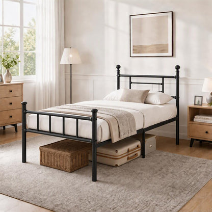 APEXTELLA HOME 3ft Single Metal Bed Frame with Headboard Footboard Black Heavy Duty Steel Bed Strong Metal Slats Max Weight 250kg