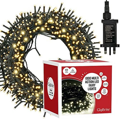 GloBrite Fairy Lights 1000 LED - Christmas Lights with 8 Modes Function for Christmas Tree Outdoor Lights Christmas Lights Garden Lights Christmas Tree Decorations - White