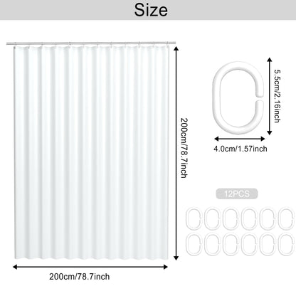 AwmnSrman White Shower Curtain - Shower Curtains for Bathroom with 12 Shower Curtains Hooks