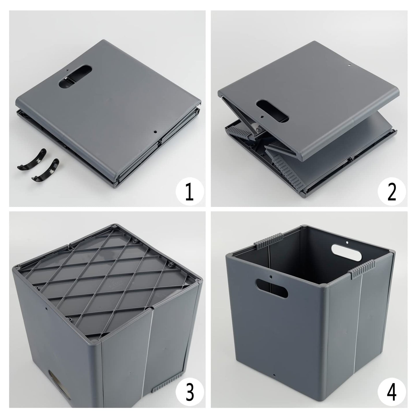 Zerdyne Set of 4 Plastic Storage Cube, Foldable Storage Cubes Basket, Gray