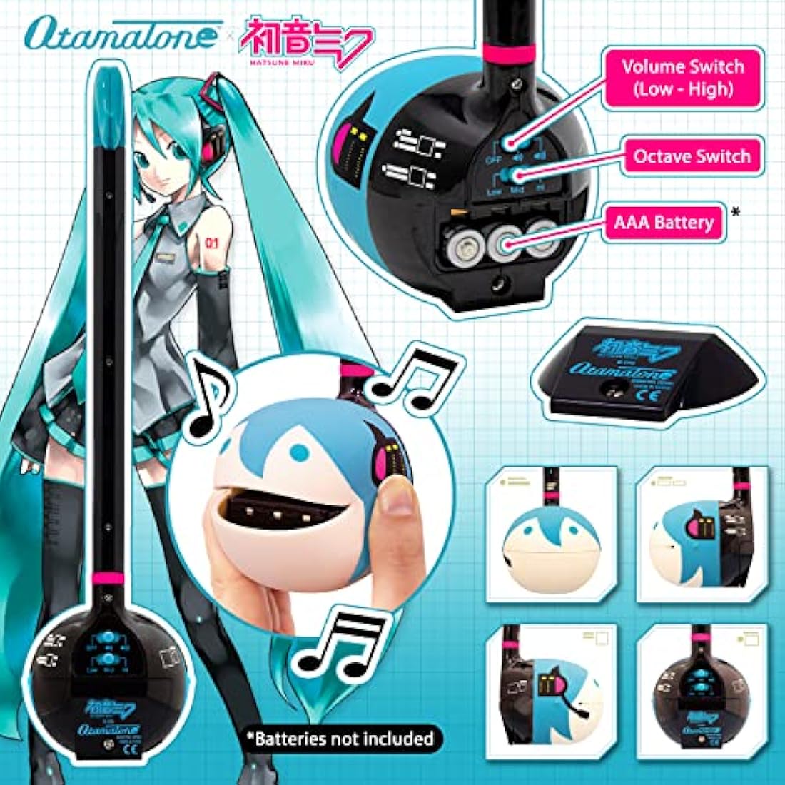 Otamatone Hatsune Miku Japanese Electronic Musical Instrument, Portable Touch Sensitive Digital Music Instruments Synthesizer, Fun Cool Kids Teens Adults Birthday Christmas Toy Song Game Stuff