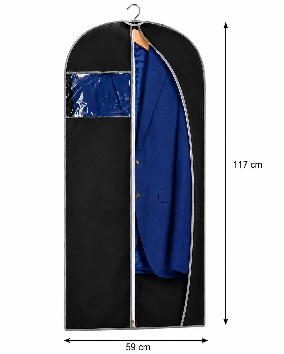 AKORD Breathable 47" Garment Bag for Suits, Dresses & Coats, Long Clothes Cover with Zip & Clear Window, Non-Woven Dust Cover, Foldable Storage Bag