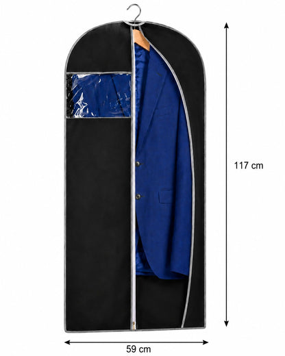 AKORD Breathable 47" Garment Bag for Suits, Dresses & Coats, Long Clothes Cover with Zip & Clear Window, Non-Woven Dust Cover, Foldable Storage Bag