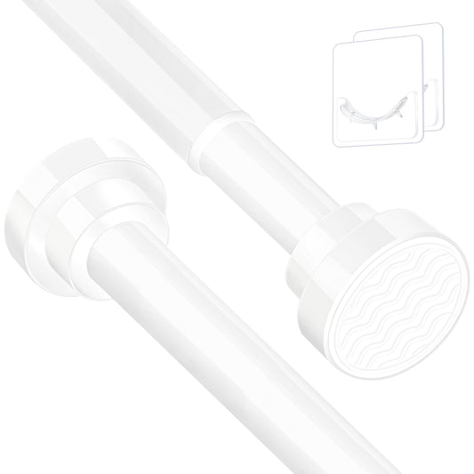 Stainless Steel Extendable Shower Curtain Rod Tension Pole (132cm-195cm) White, including 2 Holders,Net Voile Curtains Rail,Adjustable Telescopic Rods