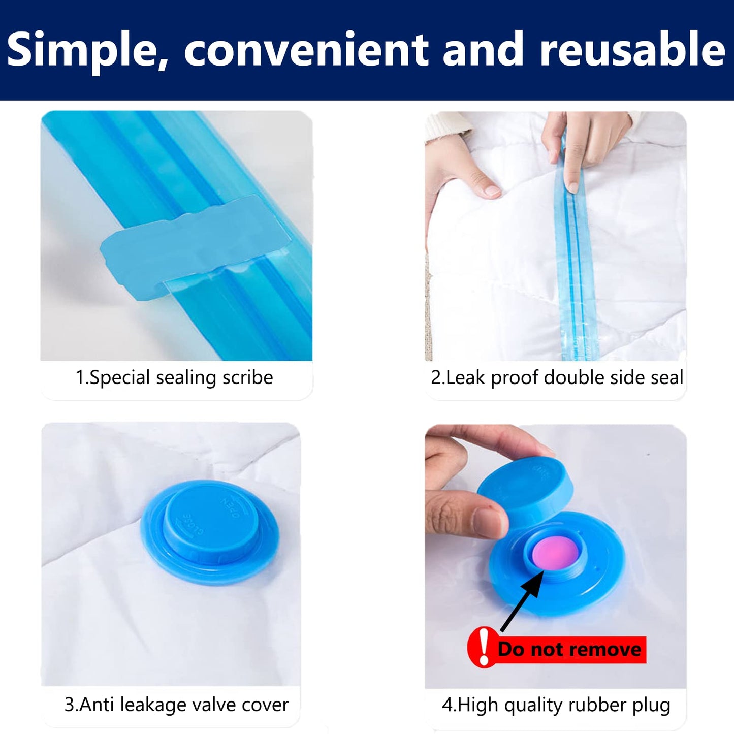 Vacuum Storage Bags Clothes - 6 Pack 80 X 60cm Reusable Clothes Storage Bags Vacuum Sealer Bags with Double Zip Seal Travel Space Saver Bags Duvets