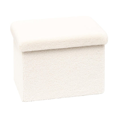 Bonlife Boucle Ottoman Seat with Storage,Folding Small Footstool for Living Room,Cube Toy Chest Box,Foot Rest,Cream,42x32x32cm