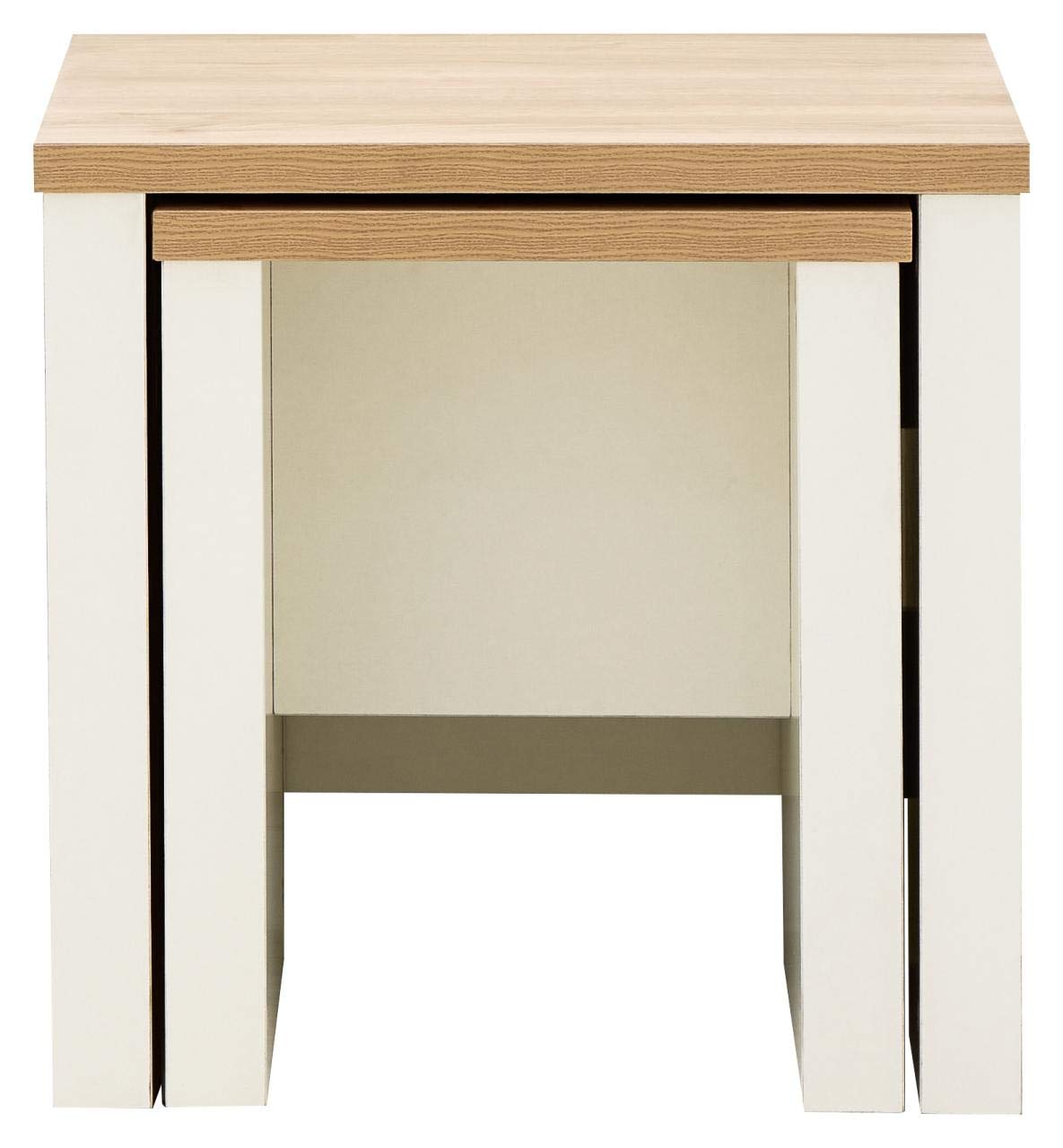 GFW Lancaster Cream and Oak Nest of Tables, Set of 2 Nesting Side Tables, Country Style Living Room Furniture with Oak Effect Tops