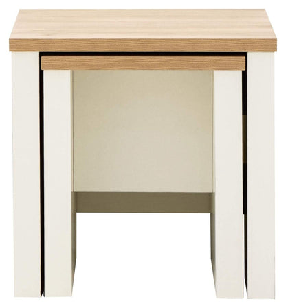 GFW Lancaster Cream and Oak Nest of Tables, Set of 2 Nesting Side Tables, Country Style Living Room Furniture with Oak Effect Tops