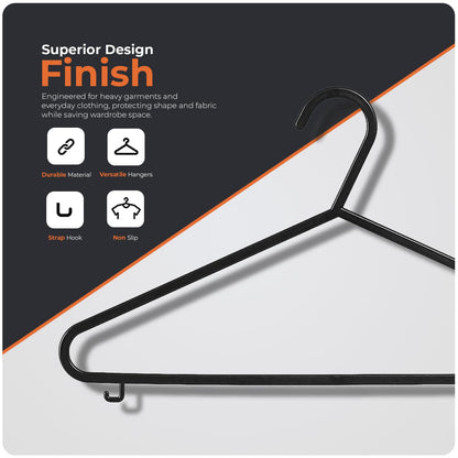 Scott 11 Plastic Coat Hangers, 25 Pack - Adult Black Strong Clothes Hangers For Clothes, Durable With Hooks For Space-Saving, Lightweight, Non-Slip