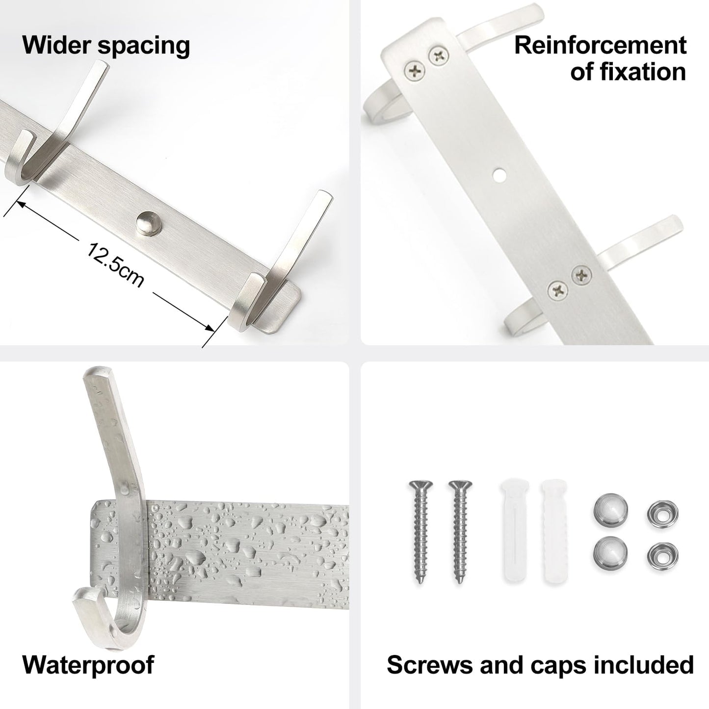Qiannhee 2 Pack Coat Hooks Wall Mounted 3 Hooks Rustproof Wall Coat Rack 30CM up to 30KG Heavy Duty Coat Rack for Door SUS304 Stainless Steel Clothes