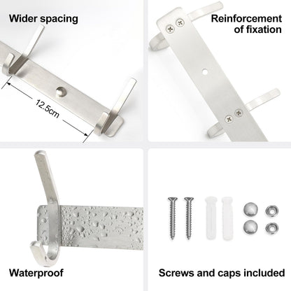 Qiannhee 2 Pack Coat Hooks Wall Mounted 3 Hooks Rustproof Wall Coat Rack 30CM up to 30KG Heavy Duty Coat Rack for Door SUS304 Stainless Steel Clothes