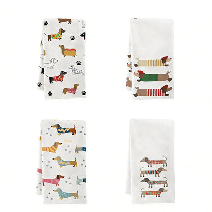 4 Pack sausage dog gifts and Dachshund Gifts Tea Towels sausage dog gifts for Kitchen Featuring Cute Sausage Dog Patterns -Dog Towels Made of Super