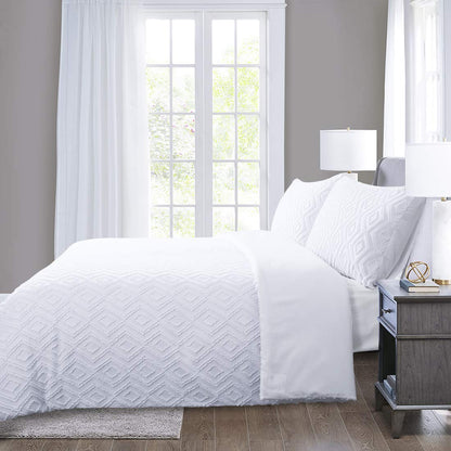 YINFUNG King Size Duvet Cover Sets White Bedding 3 Pieces Tufted Geometric Quilt Cover with 2 Pillowcases Easy Care (White King 230220cm+5075cmx2)
