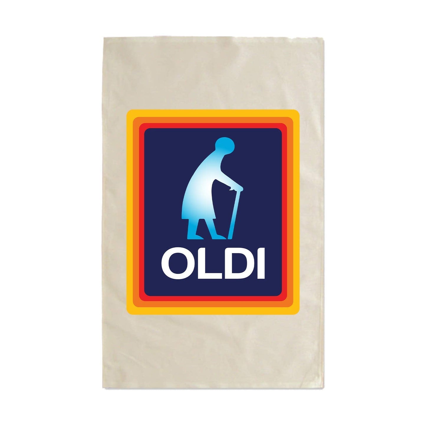 Oldi Woman Tea Towel - Novelty Joke Funny Mothers Day Grandma Old Birthday Present Gift Fun Kitchenware 100% Polycotton 170 gsm 72g Natural Luxurious