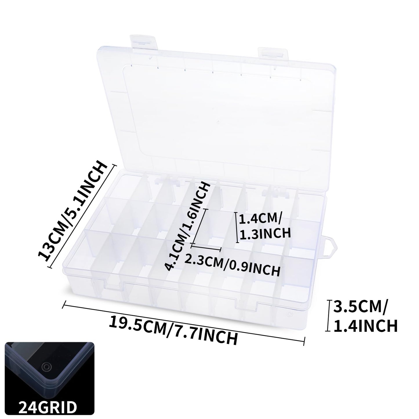 Abeillo Clear Plastic Storage Boxes, 24 Grids Clear Plastic Compartment Bead Storage Box Jewelry Organizer Case Diamond Art Painting Accessories
