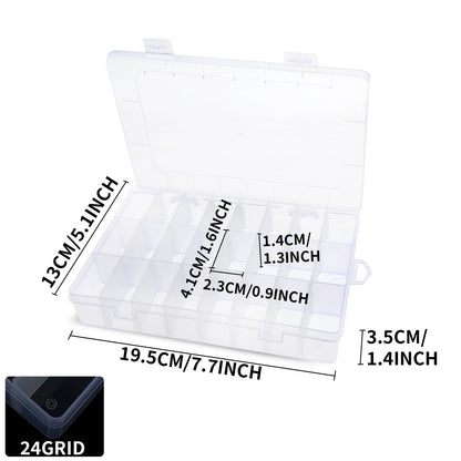 Abeillo Clear Plastic Storage Boxes, 24 Grids Clear Plastic Compartment Bead Storage Box Jewelry Organizer Case Diamond Art Painting Accessories