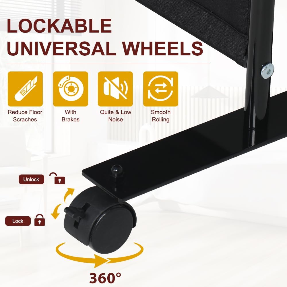 HIDODO 4 Panel Room Divider Folding Privacy Screen, Freestanding Room Partition with Lockable Wheels, Portable Wall Divider for Room Separation