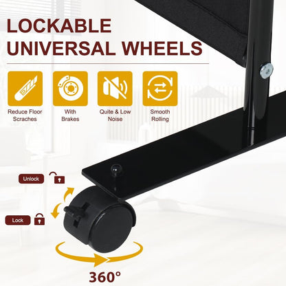 HIDODO 4 Panel Room Divider Folding Privacy Screen, Freestanding Room Partition with Lockable Wheels, Portable Wall Divider for Room Separation