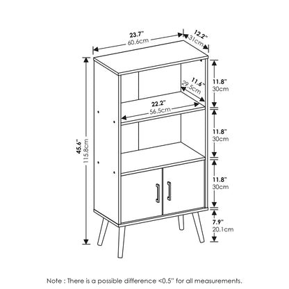 Furinno MIDCENTURY Storage Shelves, Storage Cabinet with Doors and Shelves, Bookshelf with Legs, for Living Room, Home Office, Grey Oak