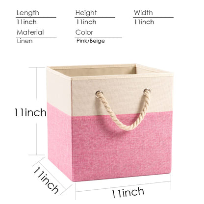 Prandom Foldable Cube Storage Bins 28x28x28cm [4-Pack] Fabric Linen Storage Baskets Cubes Drawer with Cotton Handles Organizer for Shelves Closet