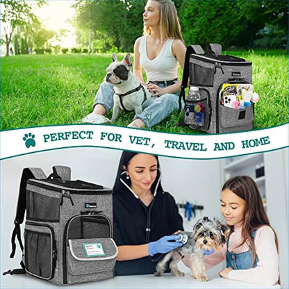 PetAmi Pet Carrier Backpack for Small Cats, Dogs, Puppies | Airline Approved | Ventilated, 4 Way Entry, Safety and Soft Cushion Back Support | Collapsible for Travel, Hiking, Outdoor (Heather Gray)