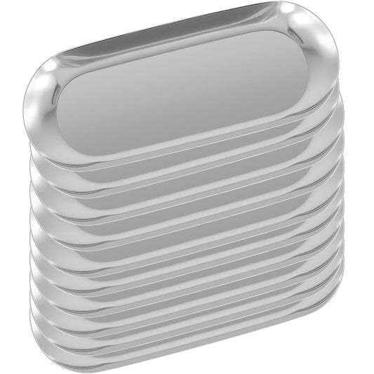 YUENPUN 10 PCS Stainless Steel Oval Silver Trays, 23 x 9cm Metal Mirror Trays, Jewellery Cosmetic Vanity Tray for Makeup, Small Item Storage