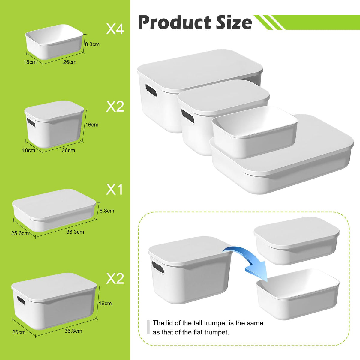 MaxEarn 9 Pack 4 Sizes Plastic Storage Boxes with Lids, 15L + 8L + 6L + 4L